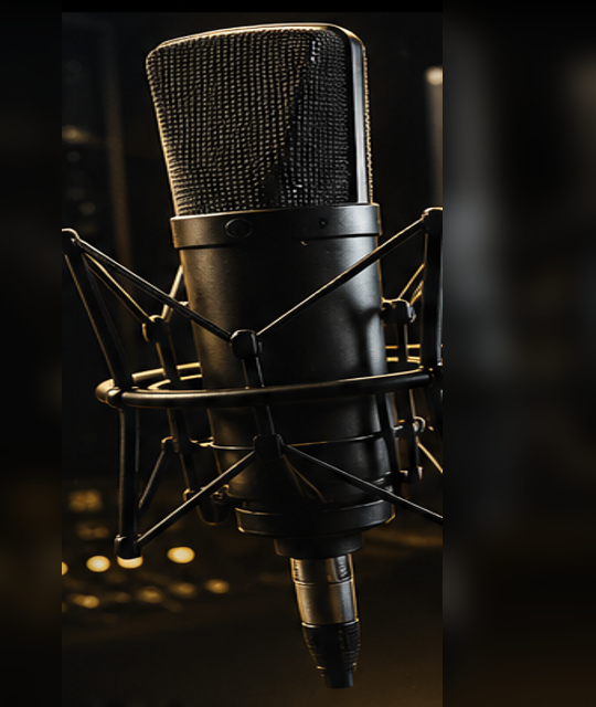 Professional recording microphone in a studio